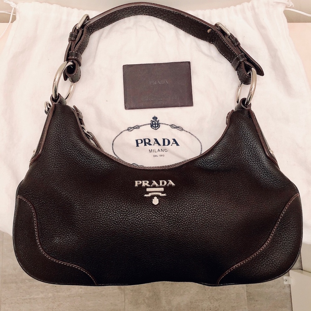 Prada Vitello Daino Nero leather hobo shoulder bag